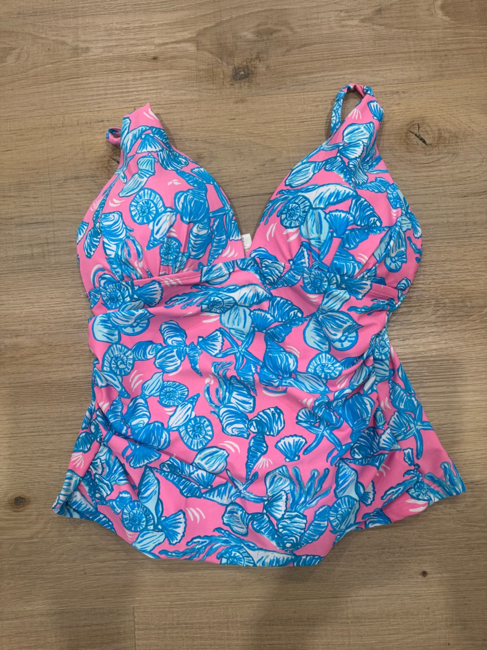 Pink & Blue Shell-Print Swim Tankini Top
